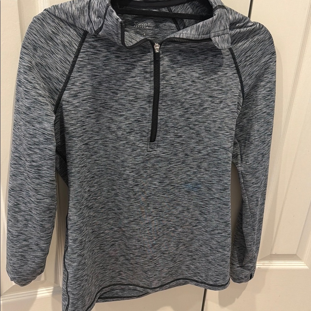 Calvin Klein Gray Heathered Half-Zip Hooded Pullover